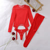 Sheer Mesh Slim Fit Long Sleeve Bodysuit with Stockings
